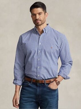 Polo Ralph Lauren Men’s Classic Fit Blue and White Gingham Oxford Shirt XXL